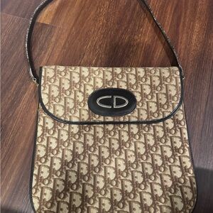 Dior Tan and Brown Patterned Shoulder Bag